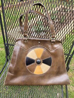 Unique! Vintage 60s Jean Fogel Brown Leather Paris Rooster Hand Bag Purse